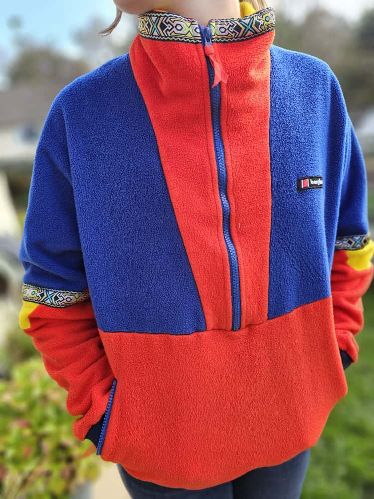Rare Berghaus Iconic Red/Blue/Yellow 1/2 Zip Tramantana Aztec Fleece Pullover Jumper - M/Medium