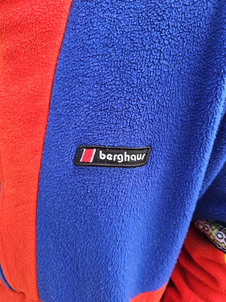Rare Berghaus Iconic Red/Blue/Yellow 1/2 Zip Tramantana Aztec Fleece Pullover Jumper - M/Medium