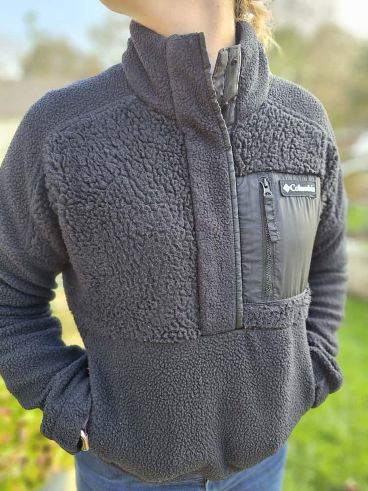 Columbia Pullover Snap Button Cropped Fleece Jumper Black - S/Small