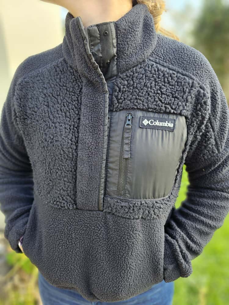 Columbia Pullover Snap Button Cropped Fleece Jumper Black - S/Small