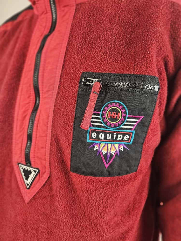Vintage Helly Hansen Equipe 1/2 Zip Pullover Fleece Jumper - L/Large - Deep Red