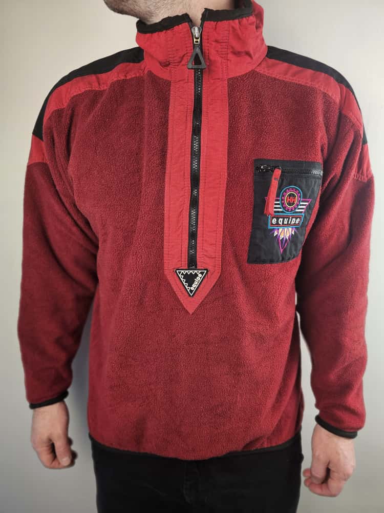 Vintage Helly Hansen Equipe 1/2 Zip Pullover Fleece Jumper - L/Large - Deep Red