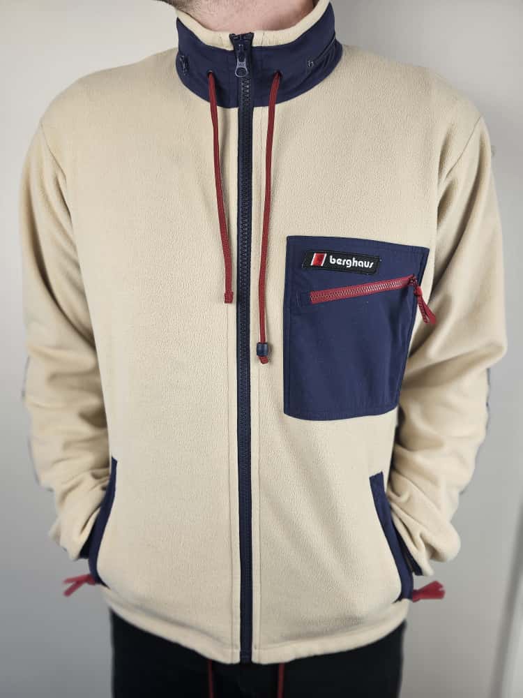 Berghaus Ascent 91 Full Zip Hooded Fleece Jacket - L/Large - Cream/Navy - Unisex
