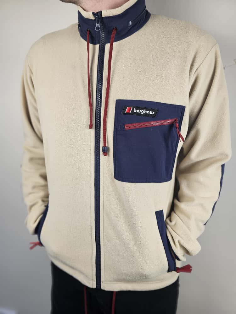Berghaus Ascent 91 Full Zip Hooded Fleece Jacket - L/Large - Cream/Navy - Unisex