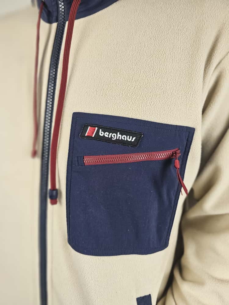 Berghaus Ascent 91 Full Zip Hooded Fleece Jacket - L/Large - Cream/Navy - Unisex