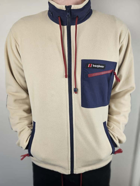 Berghaus Ascent 91 Full Zip Hooded Fleece Jacket - L/Large - Cream/Navy - Unisex