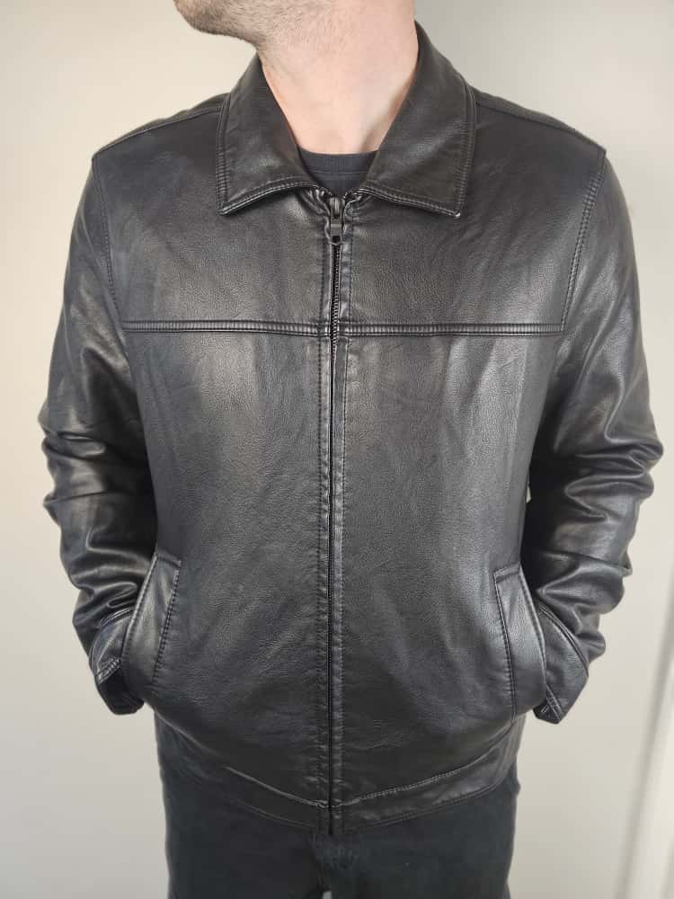 Tommy Hilfiger Mens Full Zip Black Faux Leather Jacket - L/Large