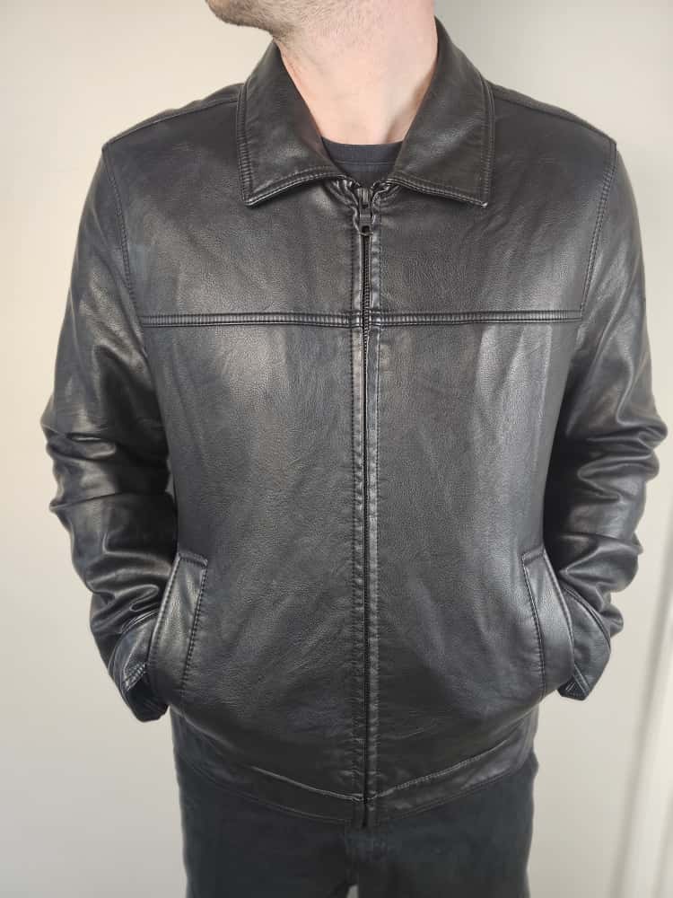 Tommy Hilfiger Mens Full Zip Black Faux Leather Jacket - L/Large
