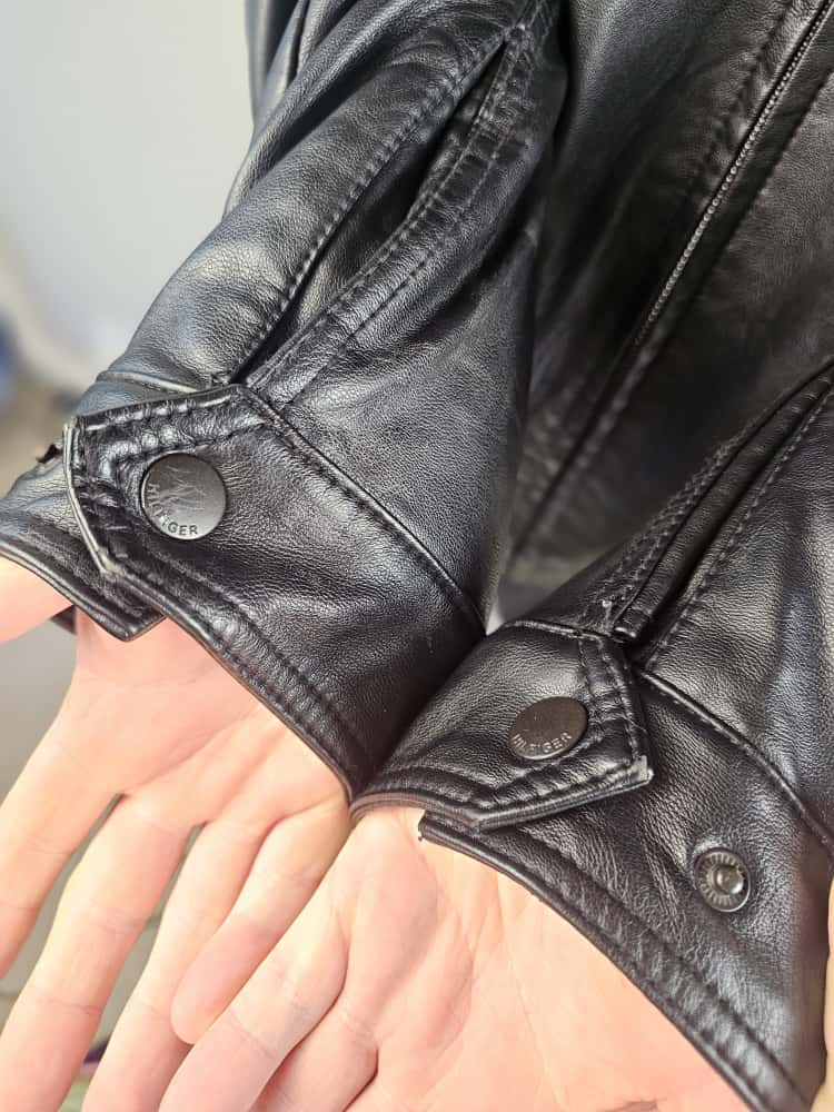 Tommy Hilfiger Mens Full Zip Black Faux Leather Jacket - L/Large