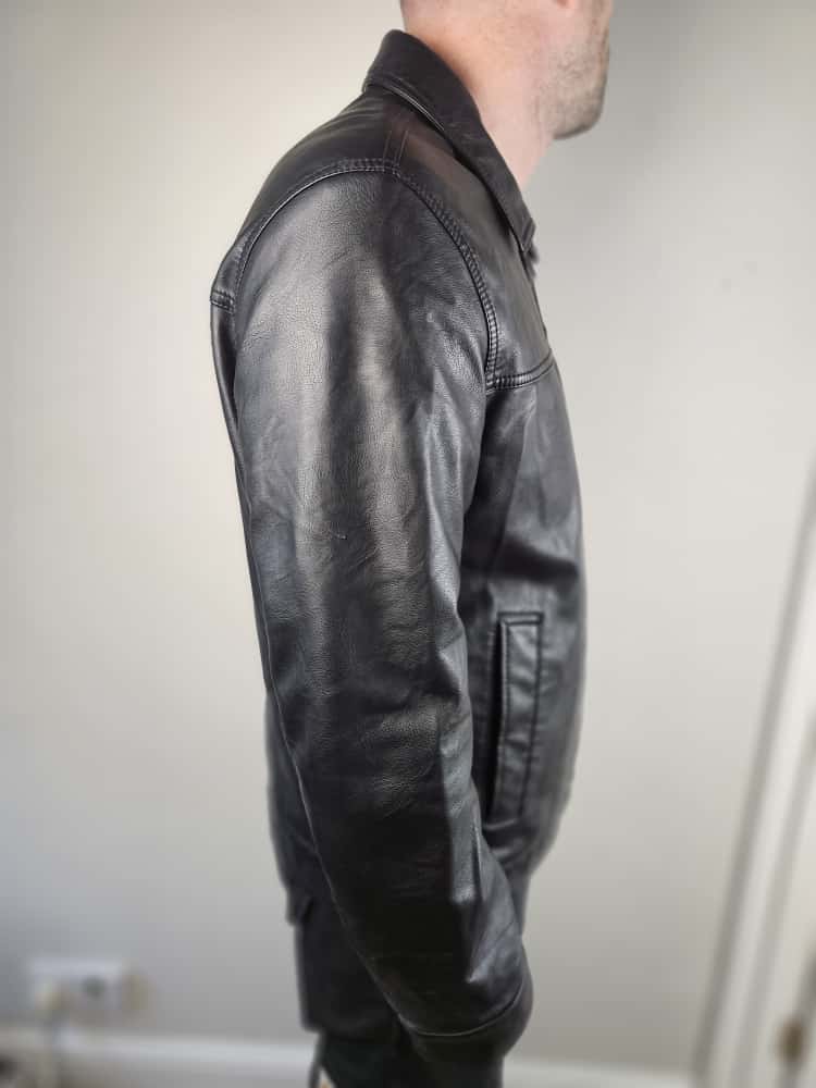 Tommy Hilfiger Mens Full Zip Black Faux Leather Jacket - L/Large