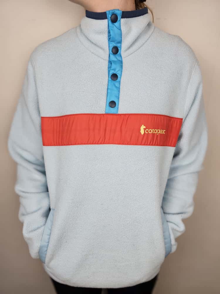 Cotopaxi Snap Button Pullover Fleece Jumper Light Blue/Red - L/Large