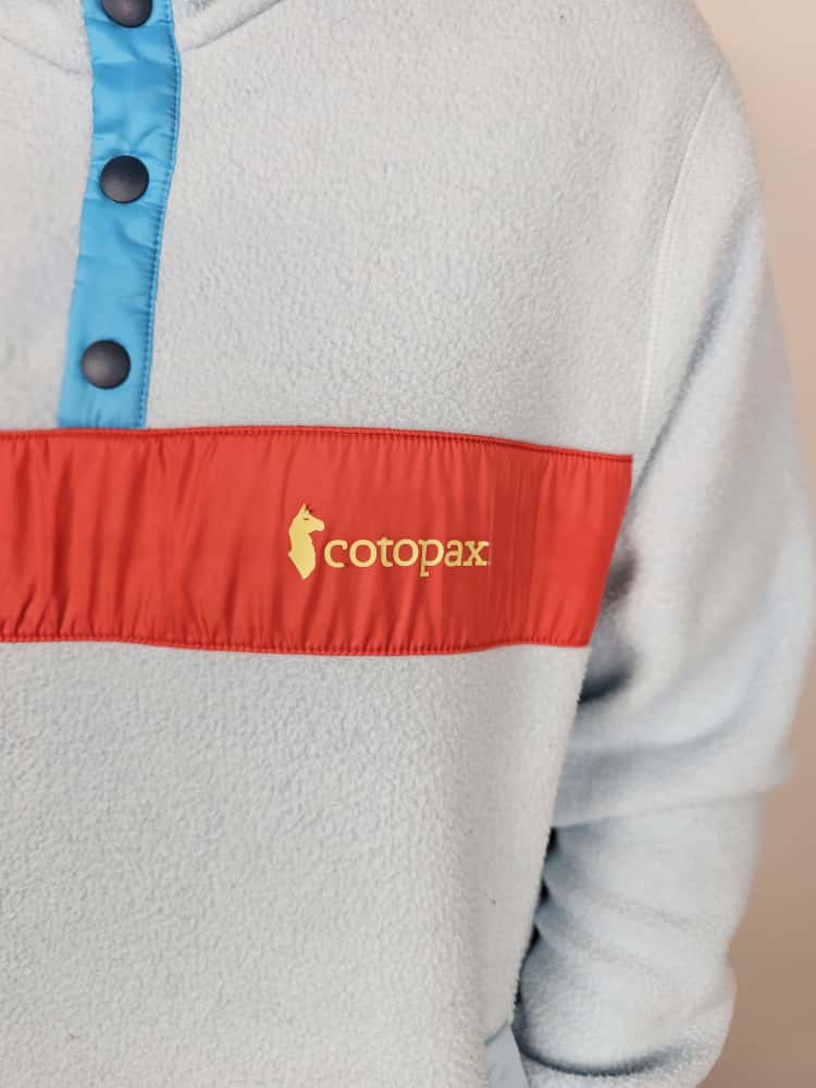 Cotopaxi Snap Button Pullover Fleece Jumper Light Blue/Red - L/Large
