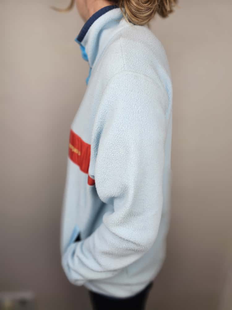 Cotopaxi Snap Button Pullover Fleece Jumper Light Blue/Red - L/Large