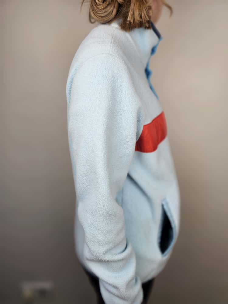 Cotopaxi Snap Button Pullover Fleece Jumper Light Blue/Red - L/Large