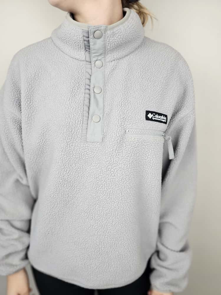 Columbia Grey Pullover Snap Button Fleece Jumper - L/Large