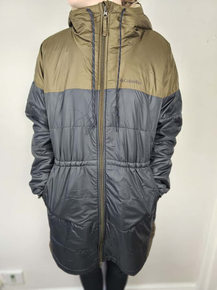 Columbia Flash Challenger Sherpa Fleece Lined Water Resistant Long 3/4 Jacket/Coat - L/Large - Khaki