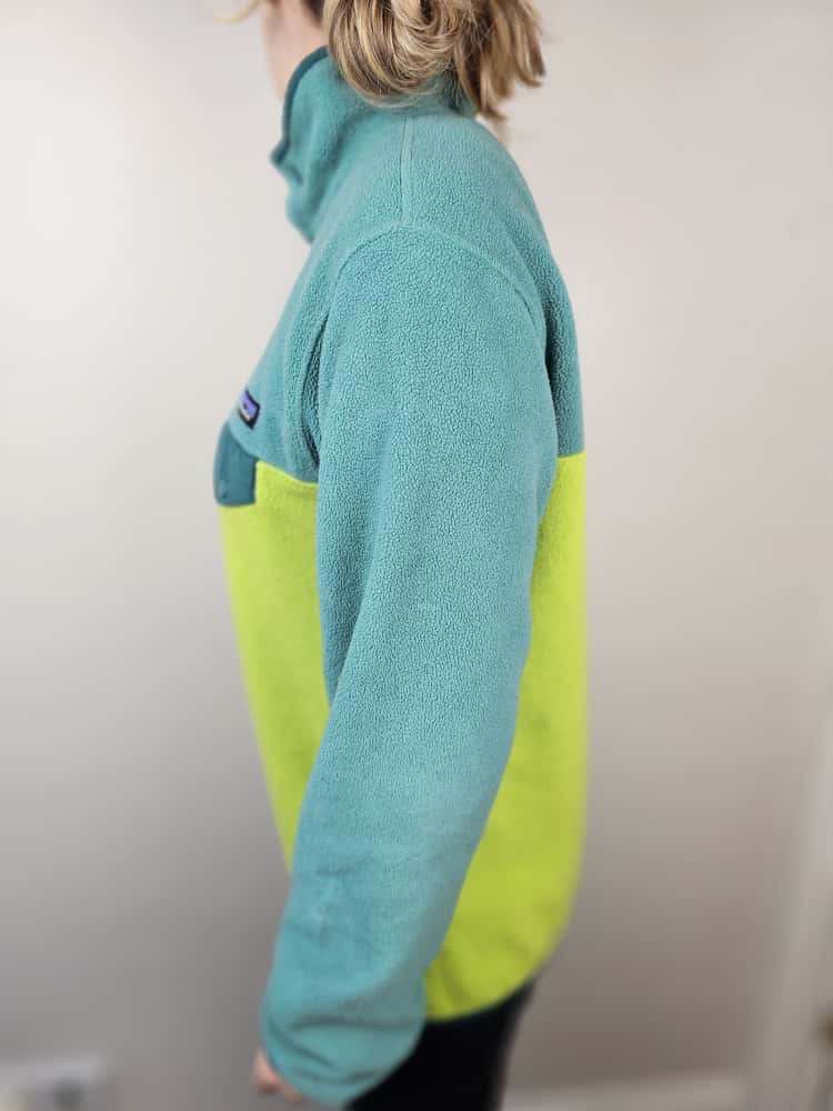 Patagonia Synchilla Snap Button Pullover Fleece Jumper - M/Medium - Aqua Green/Lime Green