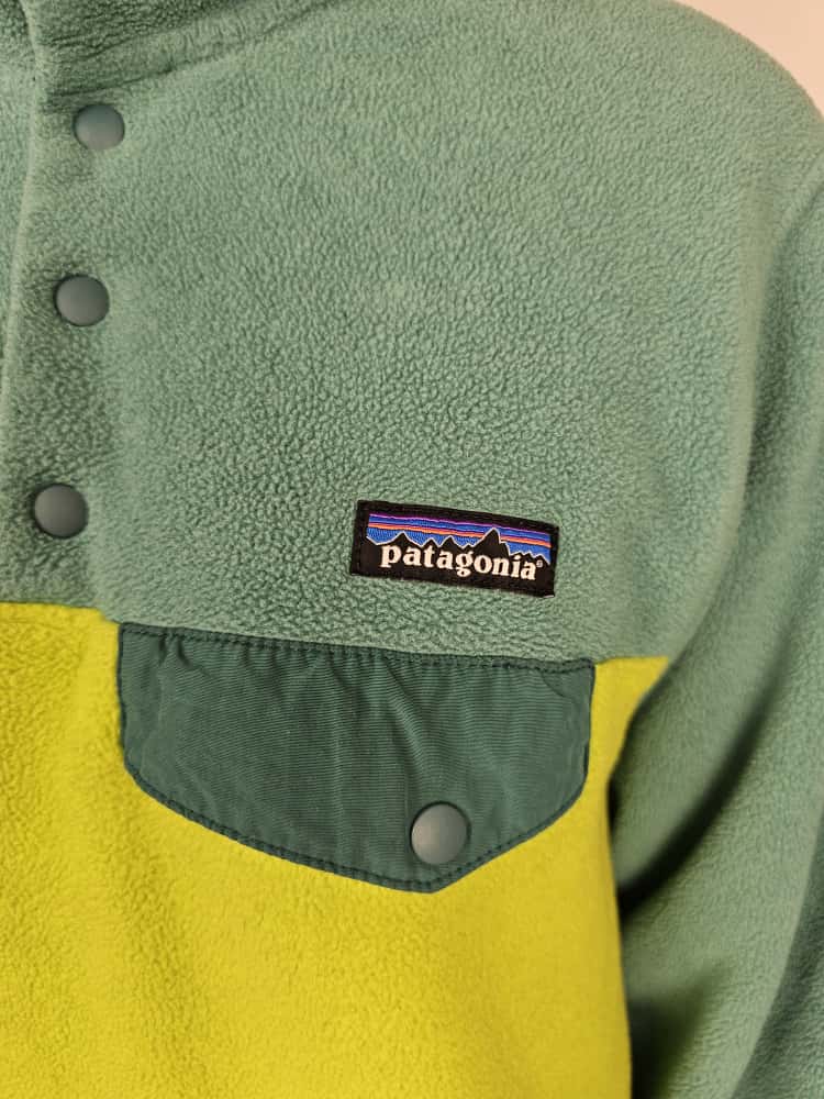Patagonia Synchilla Snap Button Pullover Fleece Jumper - M/Medium - Aqua Green/Lime Green