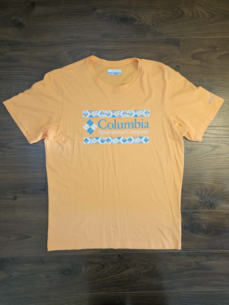 Columbia Mens Short Sleeve Top/T-Shirt Aztec Print - M/Medium - Orange/Coral