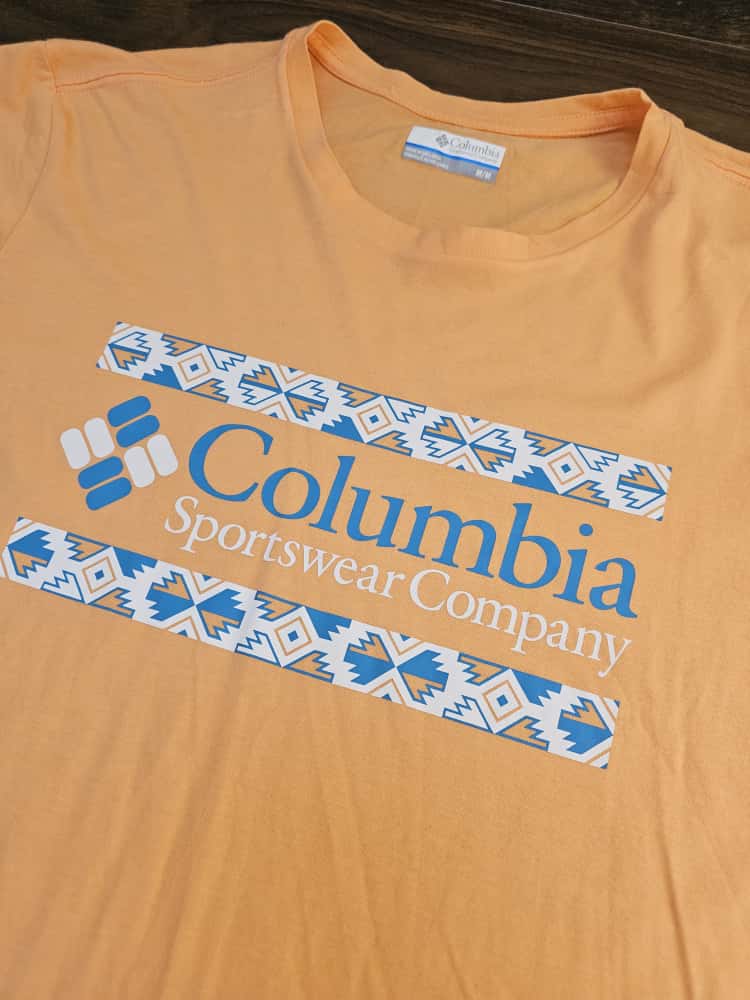 Columbia Mens Short Sleeve Top/T-Shirt Aztec Print - M/Medium - Orange/Coral