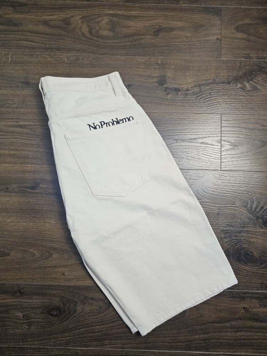 No Problemo Mens Jean Jorts Shorts - Off White - W34/L13
