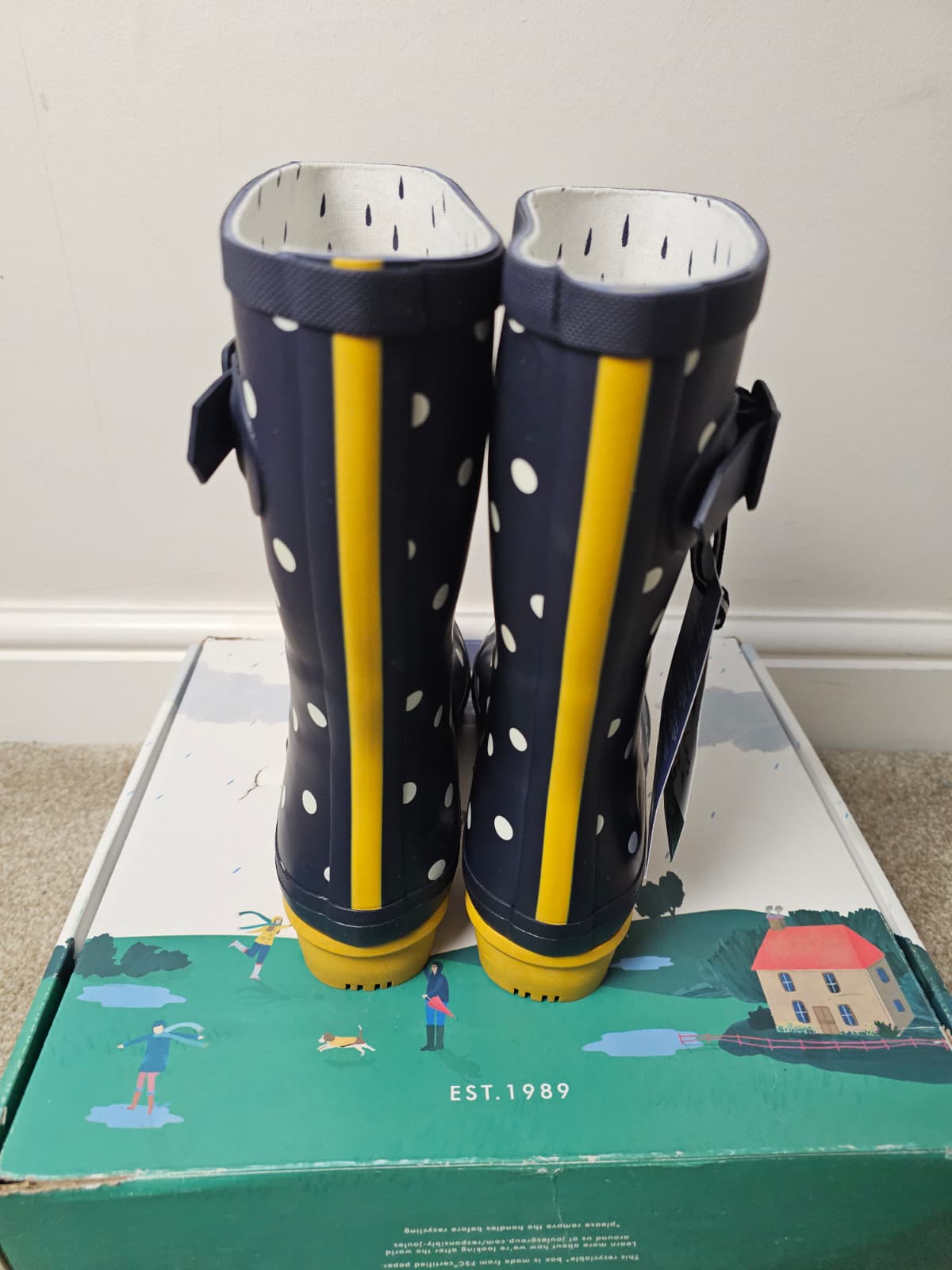 New In Box Joules Molly Welly Polka Dot Navy Wellington Boots - UK 3 / US 5 / EU 36