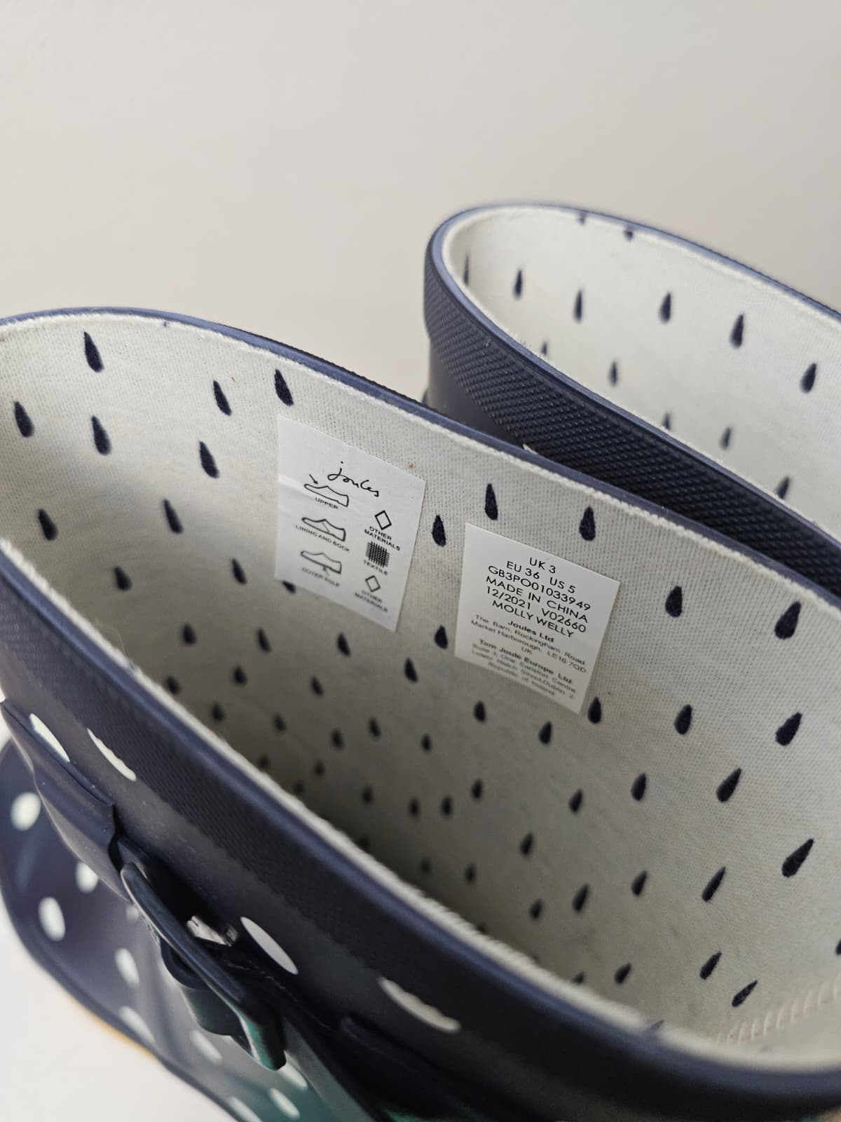 New In Box Joules Molly Welly Polka Dot Navy Wellington Boots - UK 3 / US 5 / EU 36