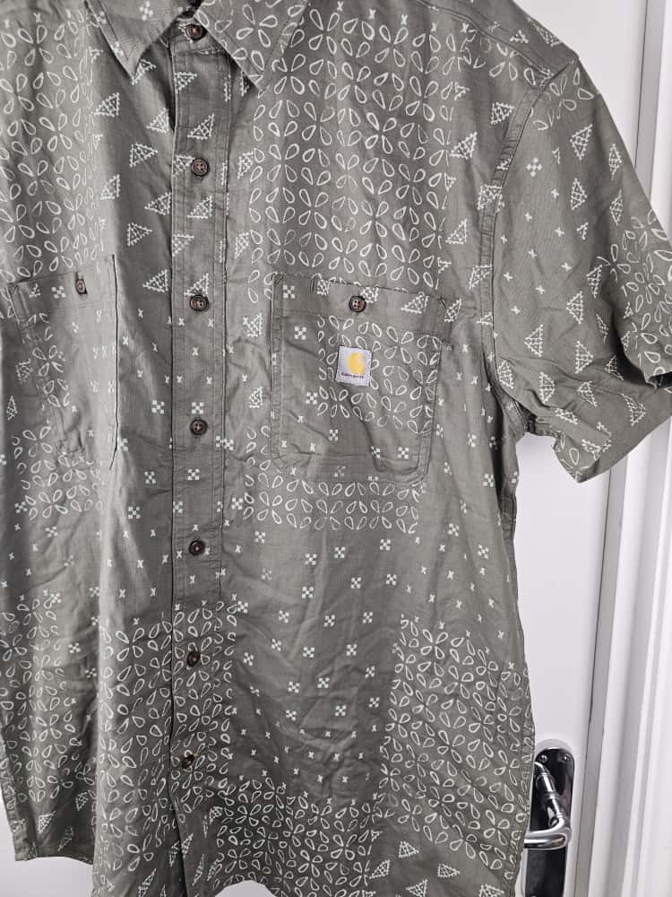 Mens Carhartt Rugged Flex Loose Fit Short Sleeve Khaki Pattern Shirt - L/Large Tall - NWOT