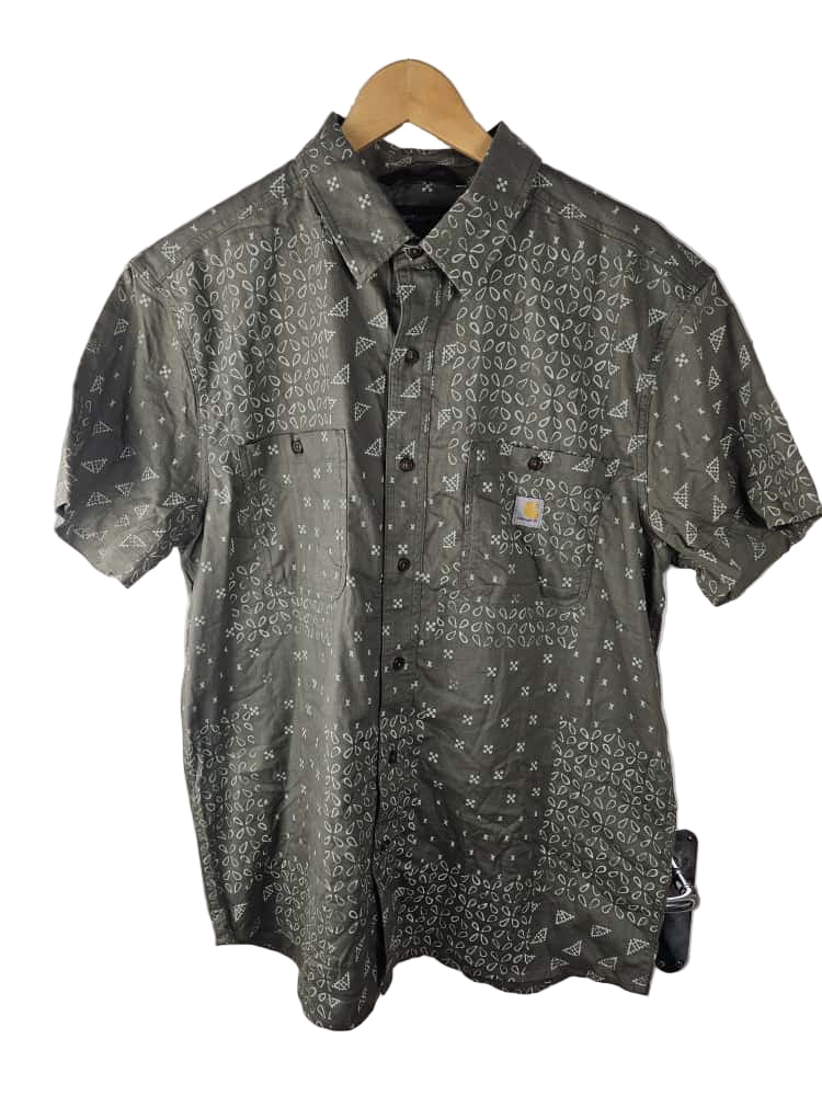 Mens Carhartt Rugged Flex Loose Fit Short Sleeve Khaki Pattern Shirt - L/Large Tall - NWOT