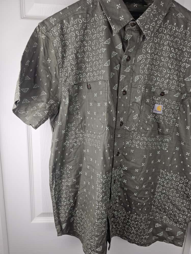 Mens Carhartt Rugged Flex Loose Fit Short Sleeve Khaki Pattern Shirt - L/Large Tall - NWOT