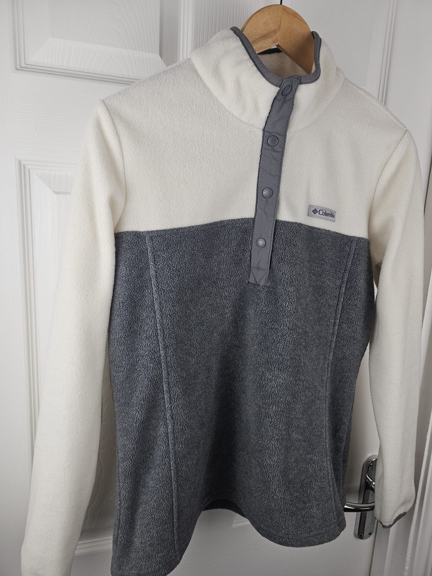 Columbia Womens Snap Button Pullover Grey/White Fleece Jumper - M/Medium