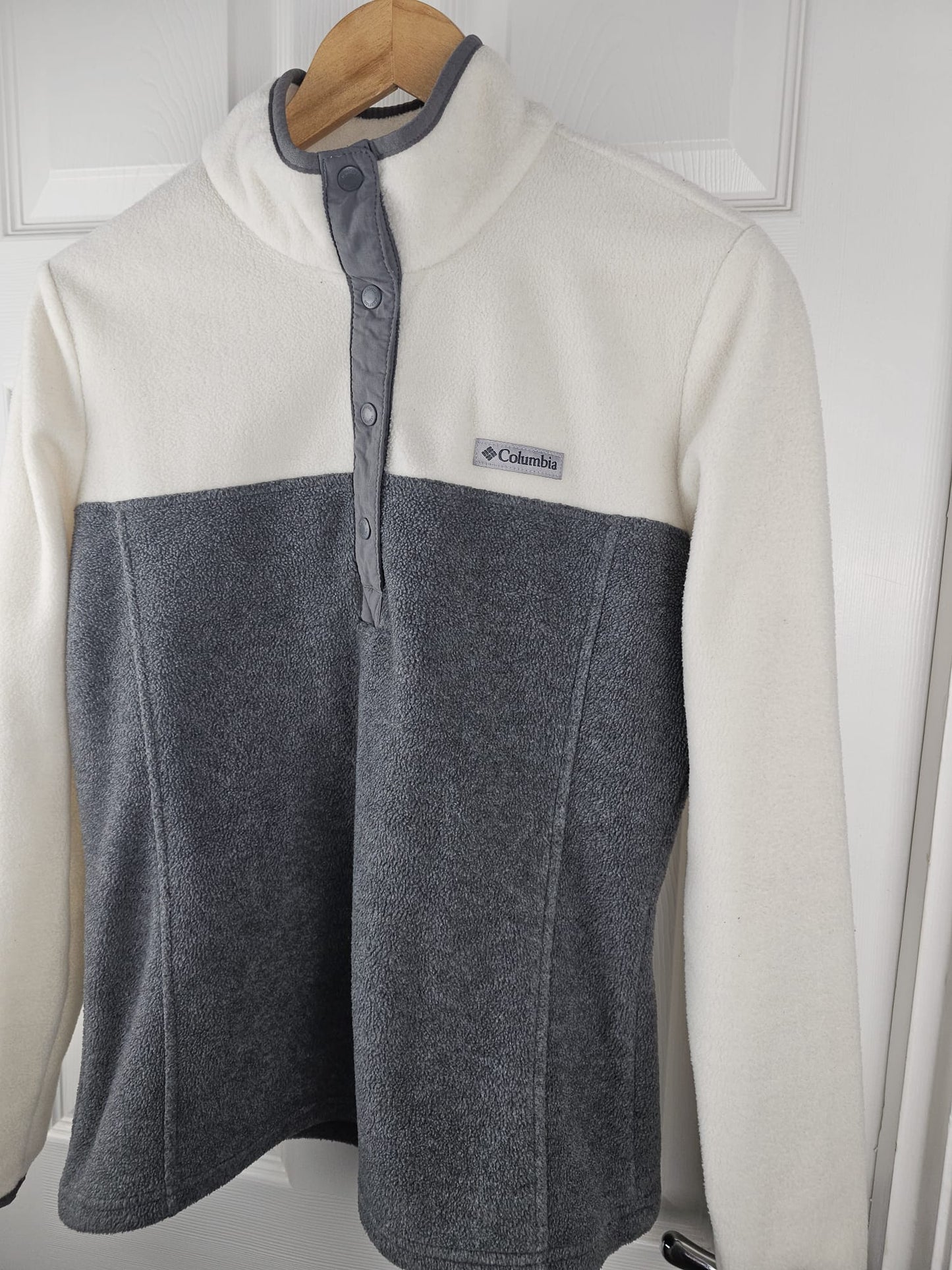 Columbia Womens Snap Button Pullover Grey/White Fleece Jumper - M/Medium