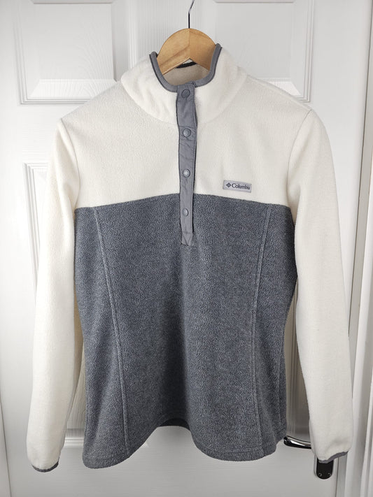 Columbia Womens Snap Button Pullover Grey/White Fleece Jumper - M/Medium