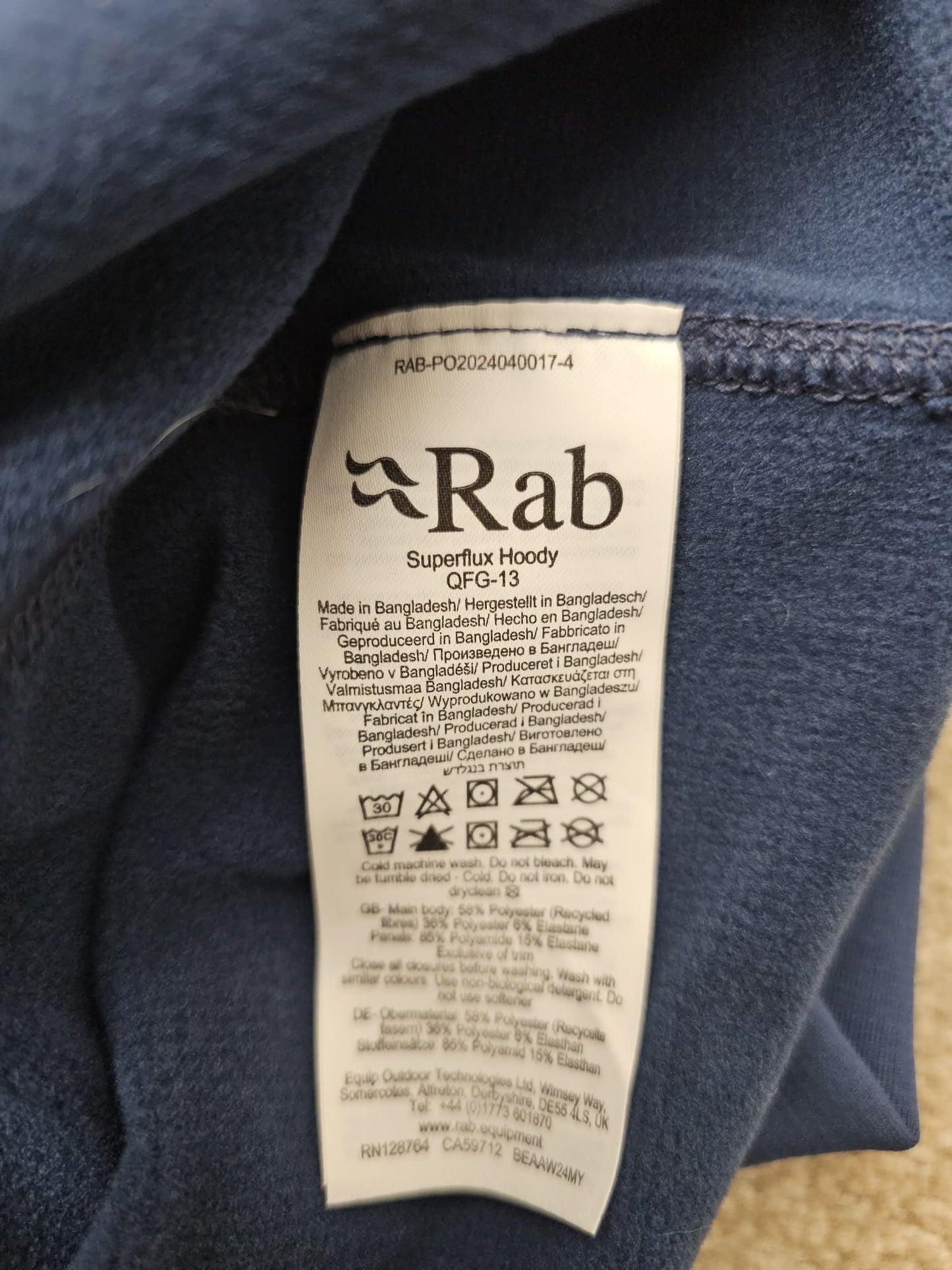 Rab Mens Super Flux Full Zip Hooded Fleece Jacket - L/Large - Navy