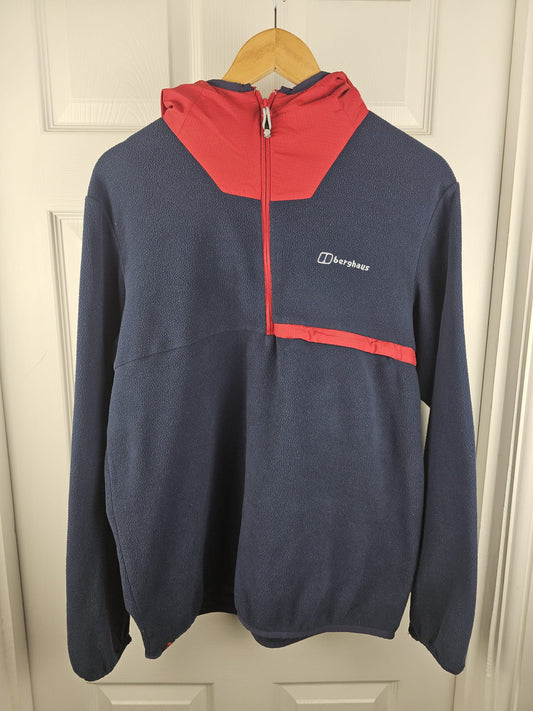 Berghaus Mens Pullover 1/2 Zip Hooded Fleece Jumper - M/Medium - Navy/Red