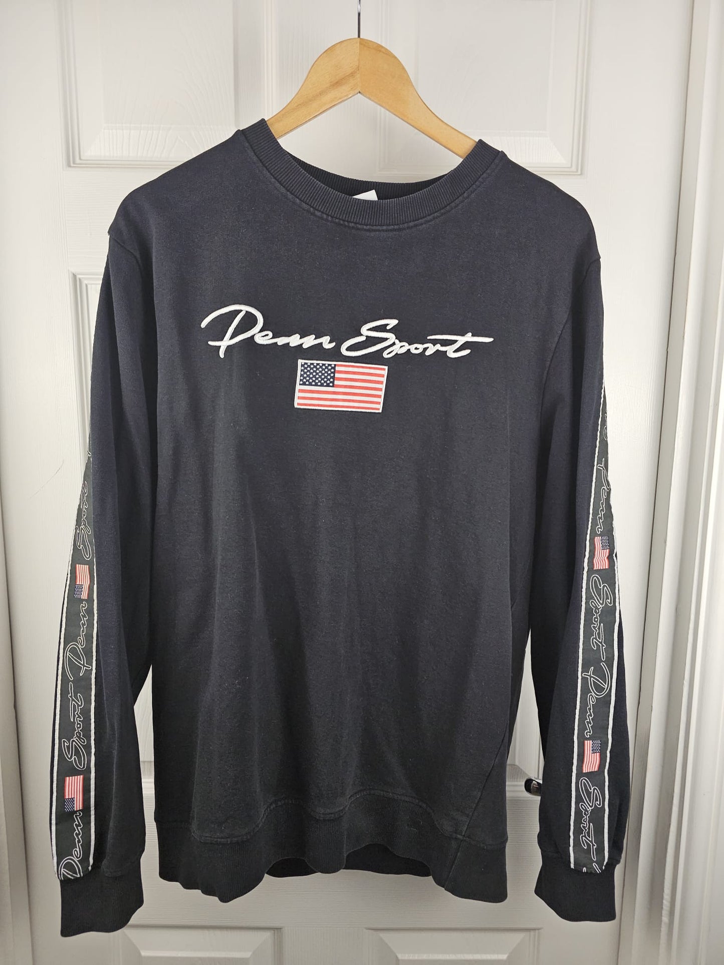 Mens Penn Sport Pullover Crew Neck Embroidered Jumper/Sweatshirt - L/Large - Black