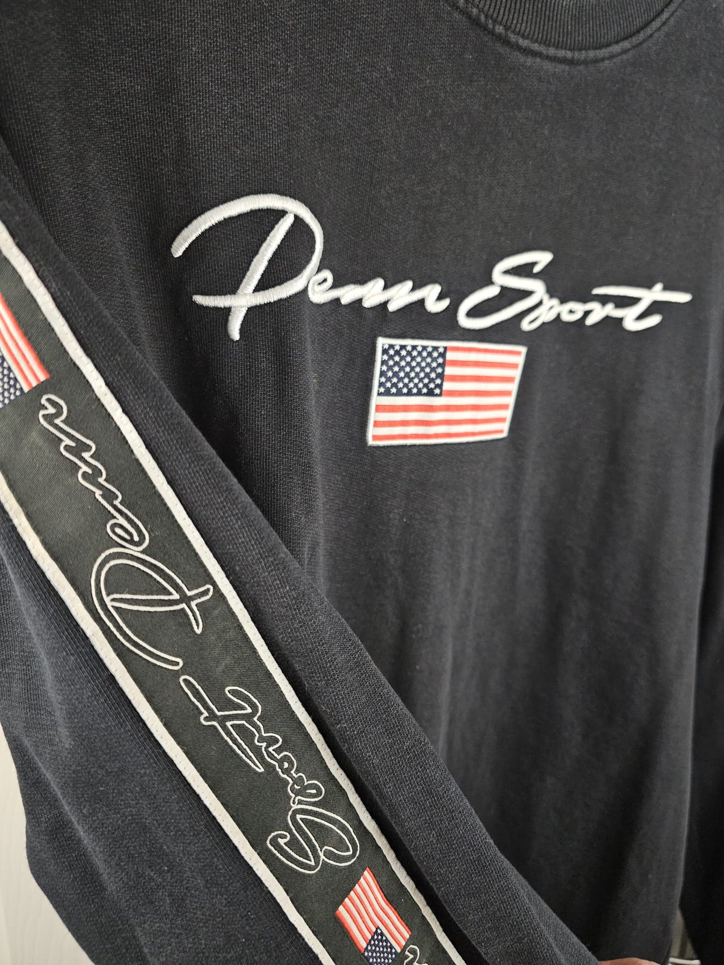 Mens Penn Sport Pullover Crew Neck Embroidered Jumper/Sweatshirt - L/Large - Black