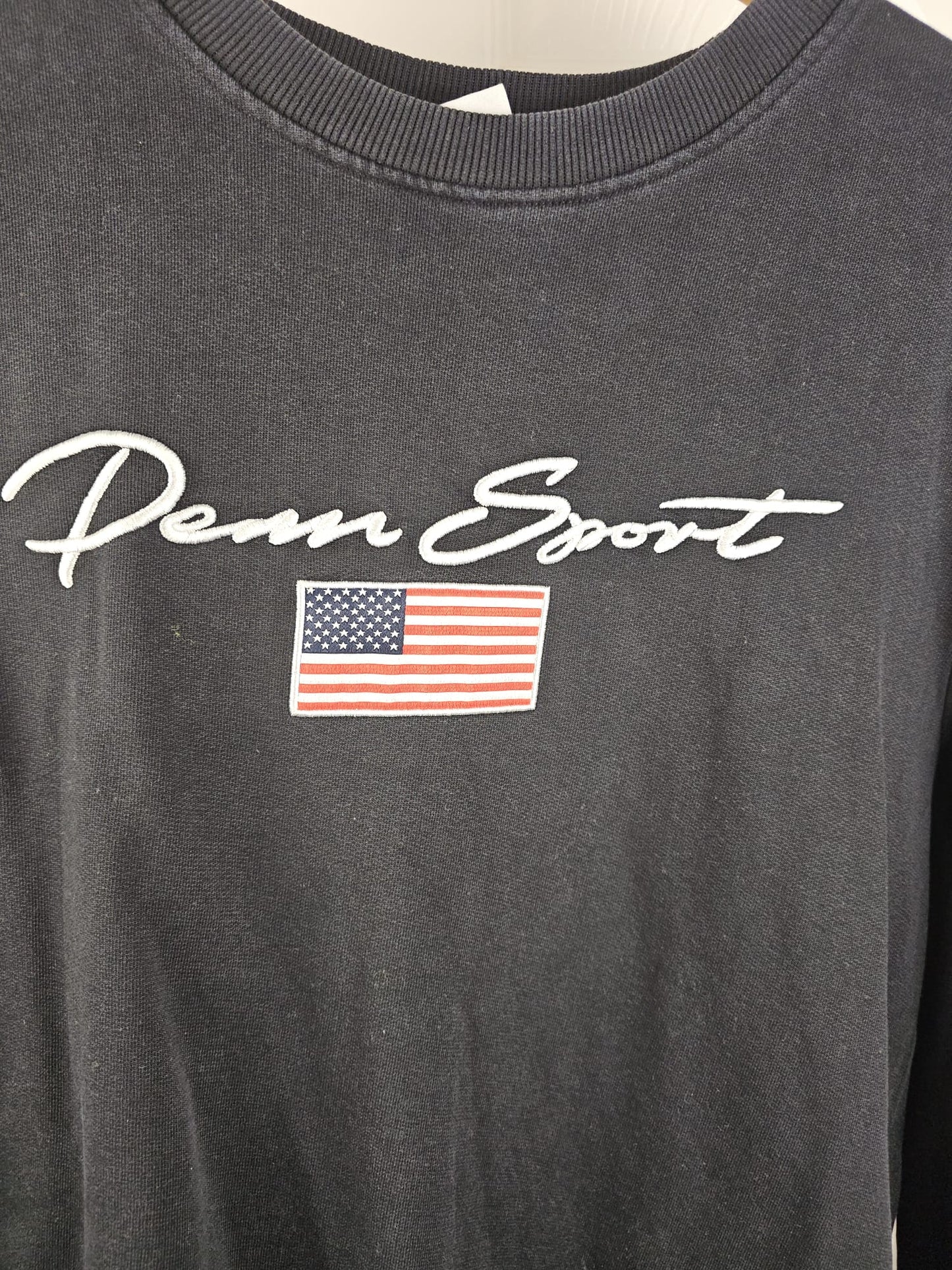 Mens Penn Sport Pullover Crew Neck Embroidered Jumper/Sweatshirt - L/Large - Black