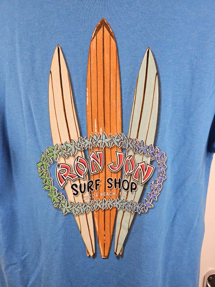Ron Jon Surf Shop Men's Short Sleeve Printed Surf Board T-Shirt - M/Medium - Blue