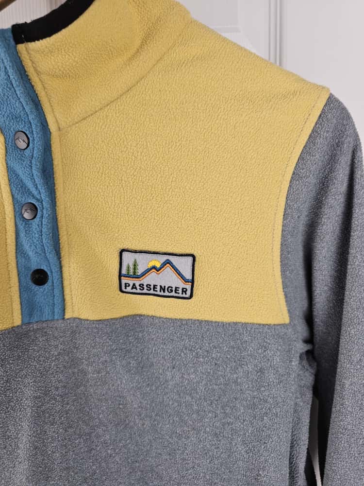 Passenger Mens Pullover Snap Button Fleece Jumper - S/Small - Grey/Yellow