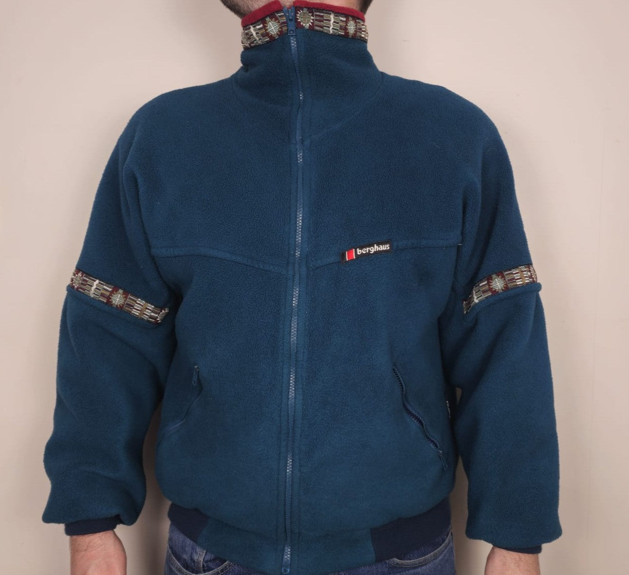 Berghaus Vintage Polartec 90's Full Zip Laventer XCT Aztec WindStopper Jacket - L/Large - Green