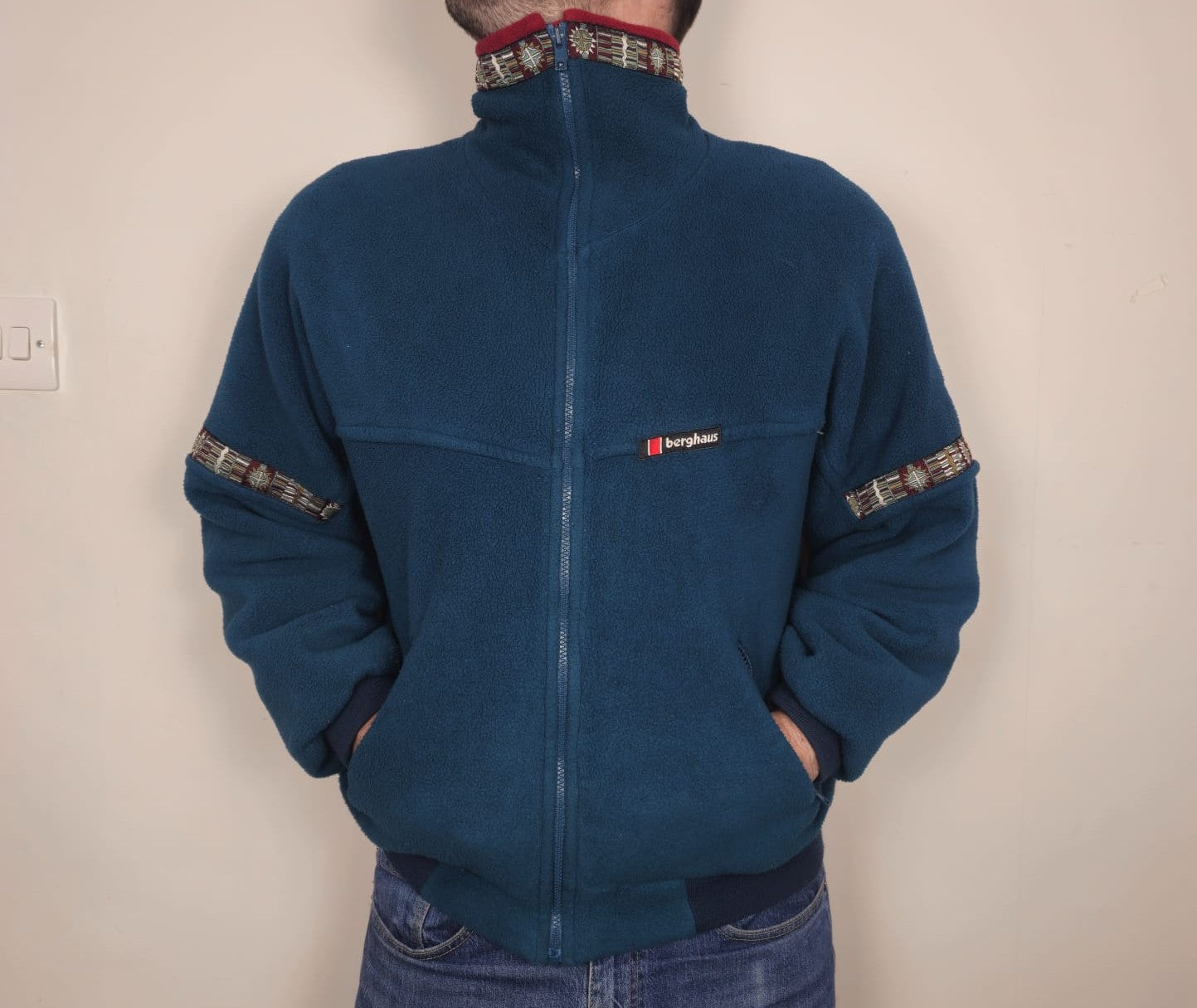 Berghaus Vintage Polartec 90's Full Zip Laventer XCT Aztec WindStopper Jacket - L/Large - Green