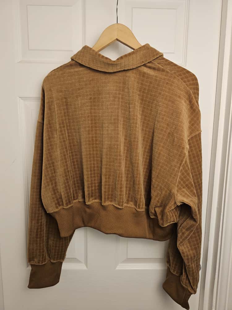 Nike Velour Long Sleeve Waffle Style Polo Top - M/Medium - UK 12-14 / Brown
