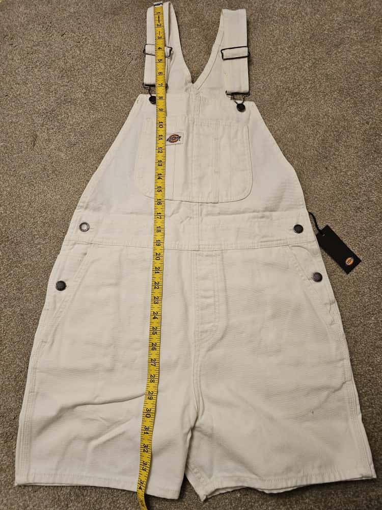 Dickies White Short Duck Canvas Bib Dungarees - M/Medium