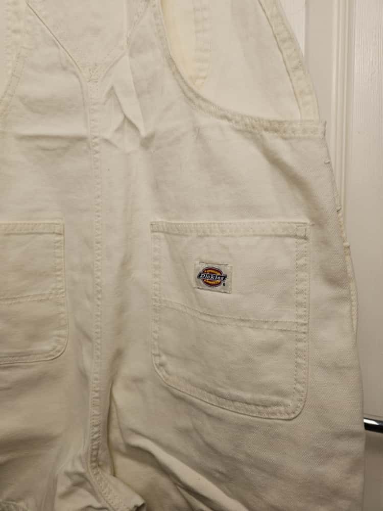 Dickies White Short Duck Canvas Bib Dungarees - M/Medium