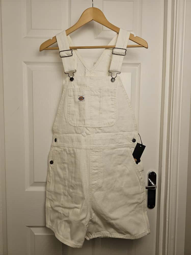 Dickies White Short Duck Canvas Bib Dungarees - M/Medium