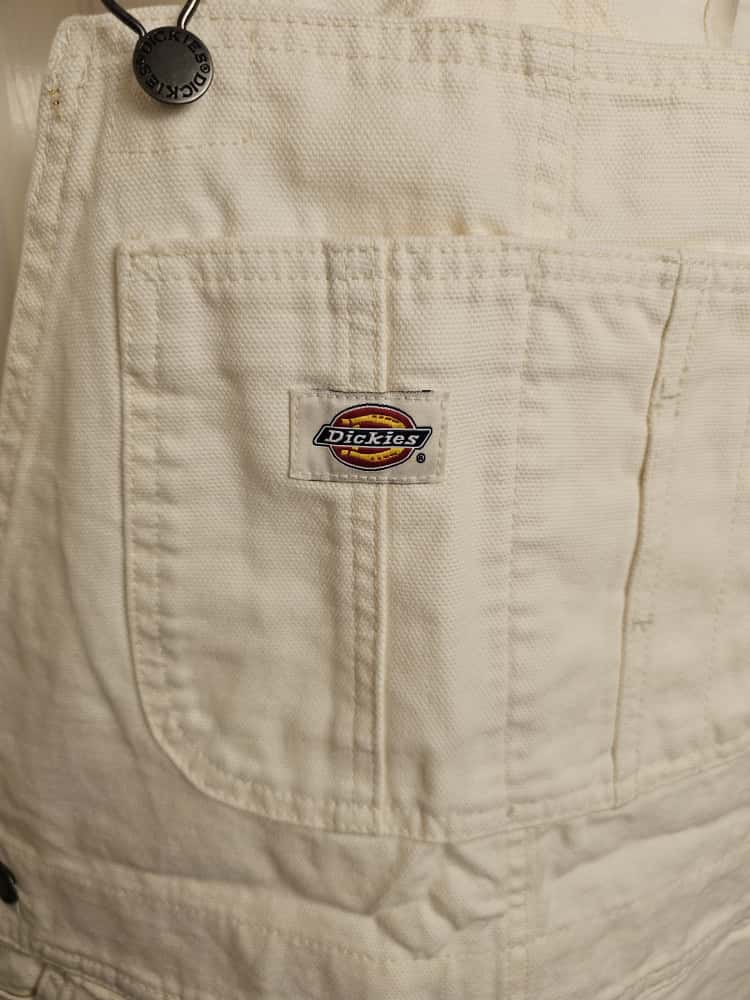 Dickies White Short Duck Canvas Bib Dungarees - M/Medium