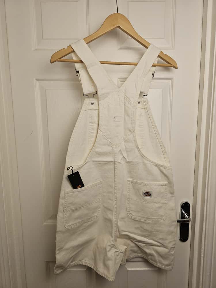 Dickies White Short Duck Canvas Bib Dungarees - M/Medium