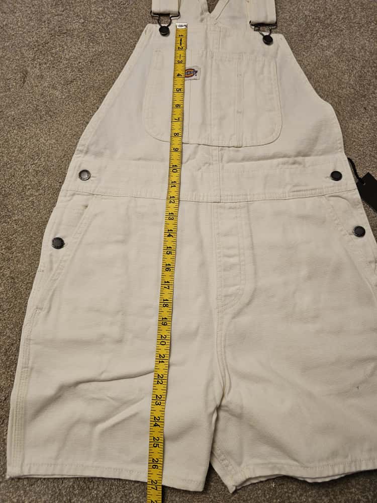 Dickies White Short Duck Canvas Bib Dungarees - M/Medium