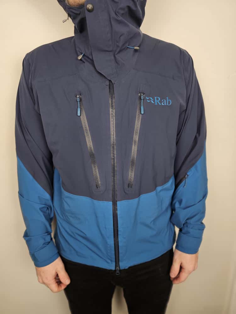 Mens Rab Sharp Edge Pertex Shield AP Full Zip Hooded Alpine Jacket/Coat - L/Large - Blue/Navy